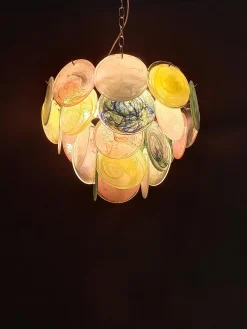 Italienischer Vintage Alabaster Murano Glasscheiben Kronleuchter, 1981