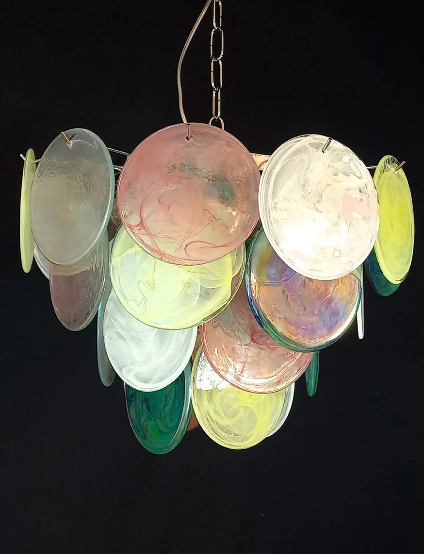 Italienischer Vintage Alabaster Murano Glasscheiben Kronleuchter, 1981