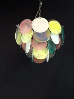 Italienischer Vintage Alabaster Murano Glasscheiben Kronleuchter, 1981