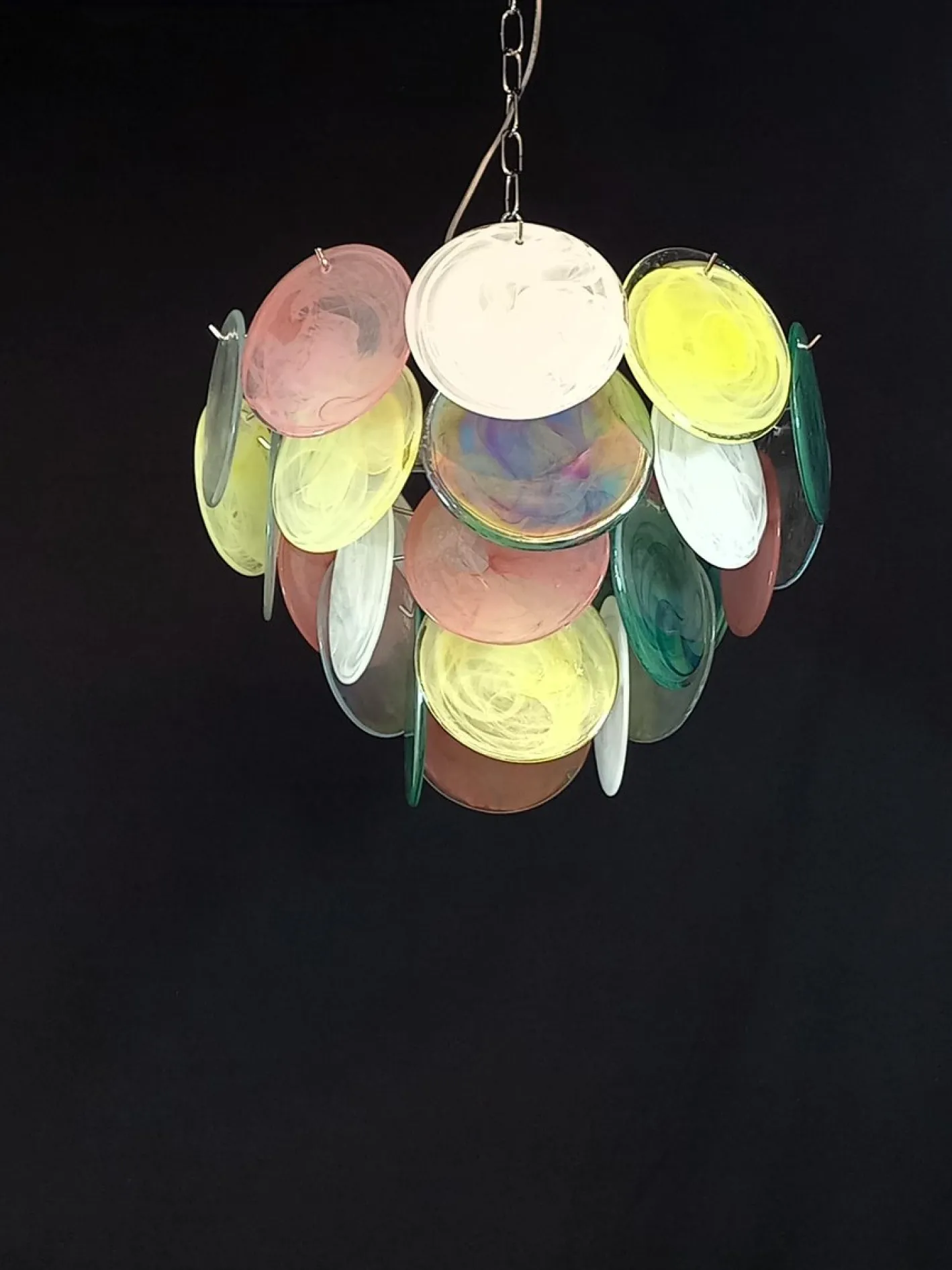 Italienischer Vintage Alabaster Murano Glasscheiben Kronleuchter, 1981