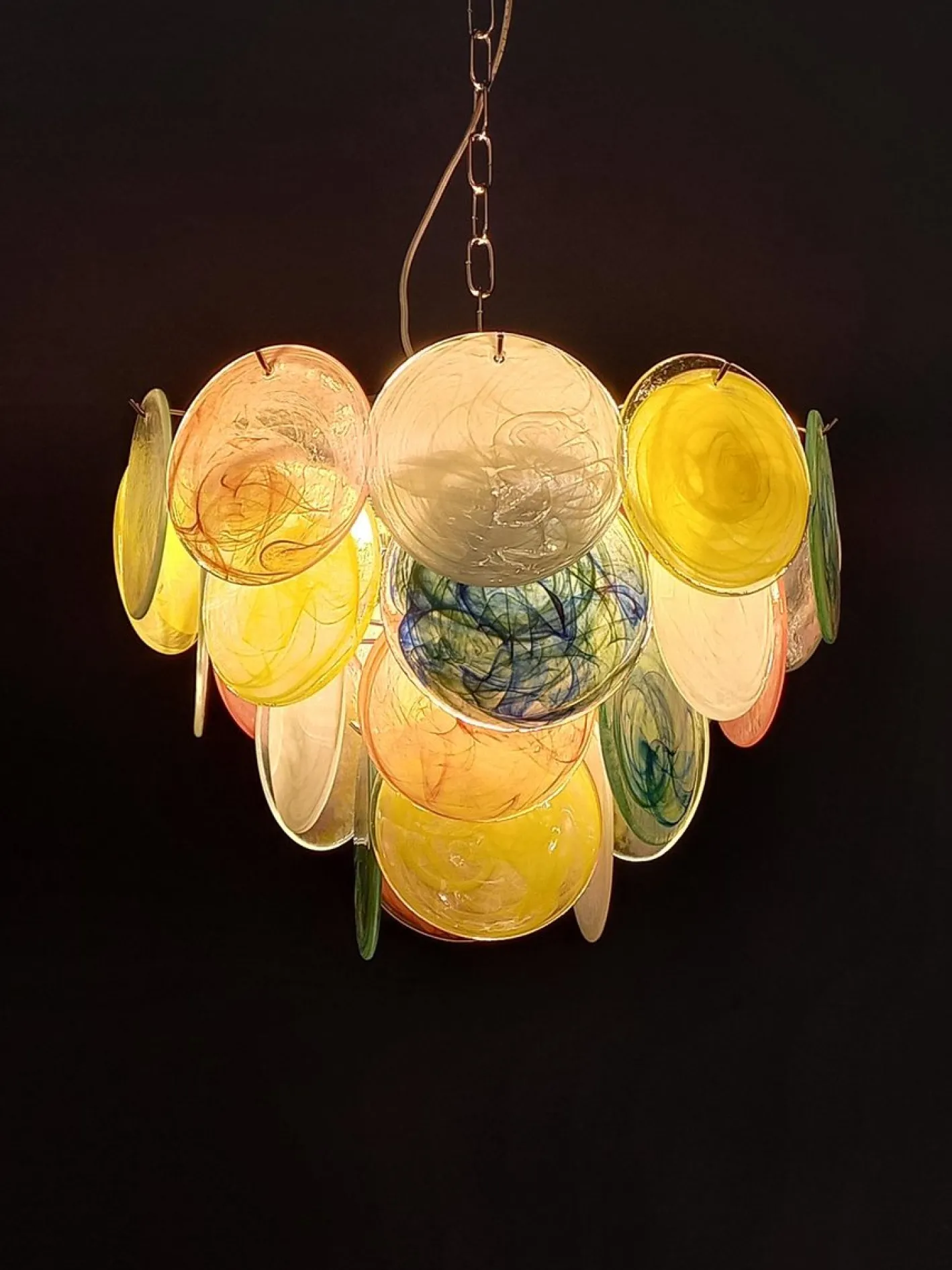 Italienischer Vintage Alabaster Murano Glasscheiben Kronleuchter, 1981