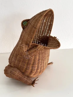 Italienischer Vintage Froschkorb aus Rattan, 1980er