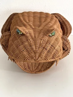 Italienischer Vintage Froschkorb aus Rattan, 1980er