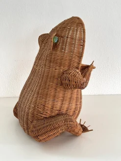 Italienischer Vintage Froschkorb aus Rattan, 1980er