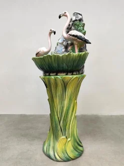 Italienischer Vintage Jugendstil Majolica Brunnenständer aus Keramik in Flamingo-Optik, 1960er