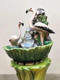 Italienischer Vintage Jugendstil Majolica Brunnenständer aus Keramik in Flamingo-Optik, 1960er