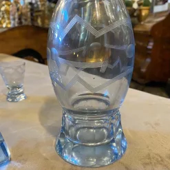 Italienisches Art Deco Likörset aus Silber & graviertem blauem Glas, 1930er, 6er Set