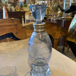 Italienisches Art Deco Likörset aus Silber & graviertem blauem Glas, 1930er, 6er Set