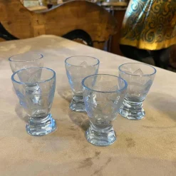 Italienisches Art Deco Likörset aus Silber & graviertem blauem Glas, 1930er, 6er Set