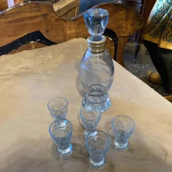 Italienisches Art Deco Likörset aus Silber & graviertem blauem Glas, 1930er, 6er Set