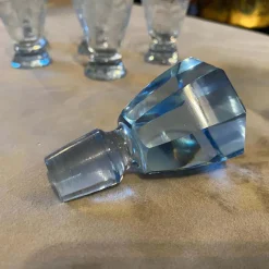 Italienisches Art Deco Likörset aus Silber & graviertem blauem Glas, 1930er, 6er Set