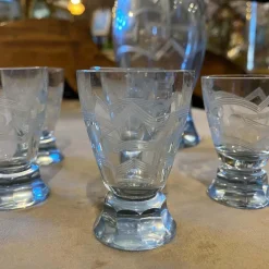 Italienisches Art Deco Likörset aus Silber & graviertem blauem Glas, 1930er, 6er Set