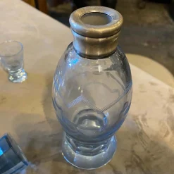 Italienisches Art Deco Likörset aus Silber & graviertem blauem Glas, 1930er, 6er Set