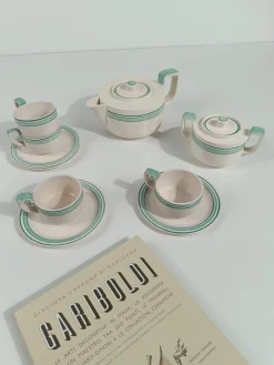 Italienisches Art Deco Teeservice aus Weißer & Tiffany Grüner Majolika von Richard Ginori, 1930er, 10 . Set