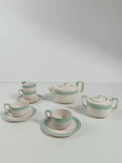 Italienisches Art Deco Teeservice aus Weißer & Tiffany Grüner Majolika von Richard Ginori, 1930er, 10 . Set
