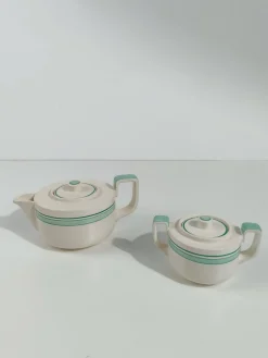 Italienisches Art Deco Teeservice aus Weißer & Tiffany Grüner Majolika von Richard Ginori, 1930er, 10 . Set