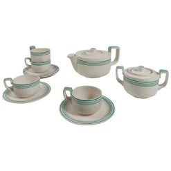 Italienisches Art Deco Teeservice aus Weißer & Tiffany Grüner Majolika von Richard Ginori, 1930er, 10 . Set