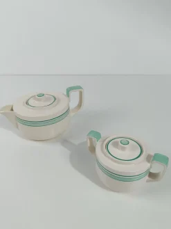 Italienisches Art Deco Teeservice aus Weißer & Tiffany Grüner Majolika von Richard Ginori, 1930er, 10 . Set