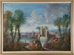 Italienisches Capriccio Landschaftsgemälde von Maria Luigia Raggi, 18. Jh