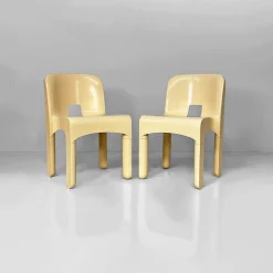 Italienische Space Age Stühle in Creme von Joe Colombo für Kartell, 1970er, 2er Set