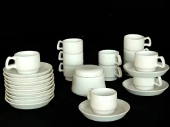 Italienische Tassen, Untertassen und Zuckerdose aus Steingut von Ambrogio Pozzi für Gresline, 1960er, 25 Set