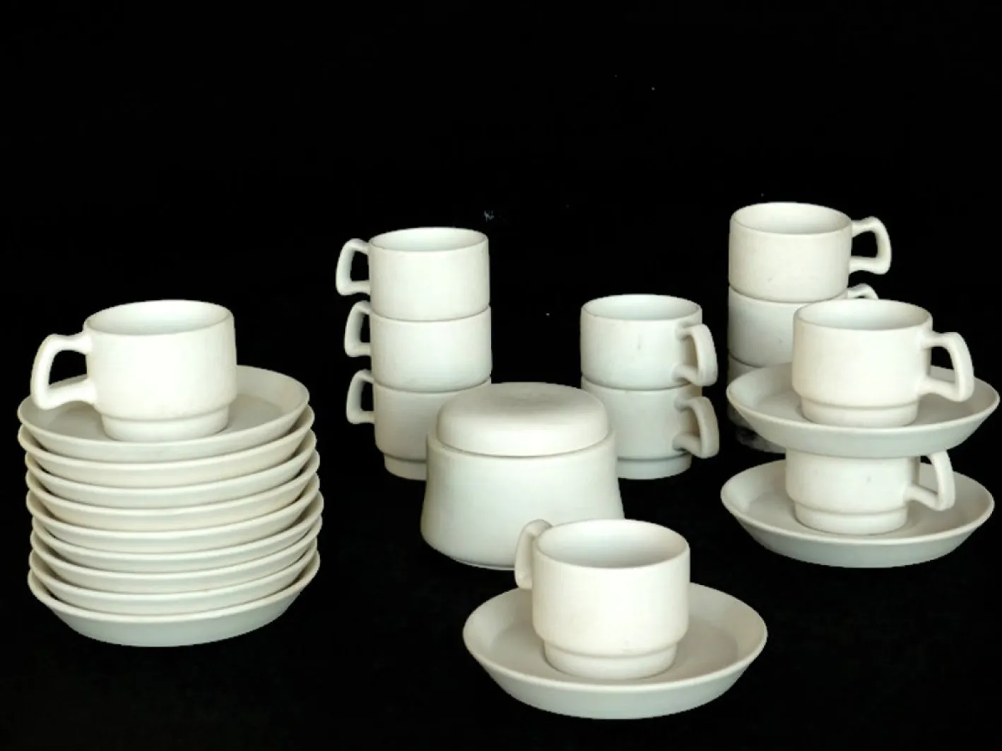 Italienische Tassen, Untertassen und Zuckerdose aus Steingut von Ambrogio Pozzi für Gresline, 1960er, 25 Set