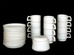 Italienische Tassen, Untertassen und Zuckerdose aus Steingut von Ambrogio Pozzi für Gresline, 1960er, 25 Set