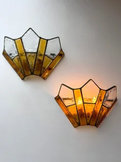 Italienische Wandleuchten aus gehämmertem Glas & Schmiedeeisen von Longobard, 1970er, 2er Set