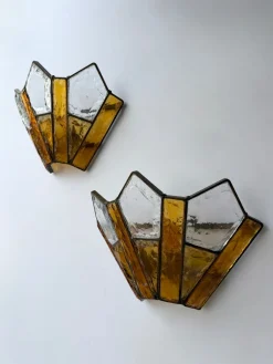 Italienische Wandleuchten aus gehämmertem Glas & Schmiedeeisen von Longobard, 1970er, 2er Set