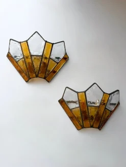 Italienische Wandleuchten aus gehämmertem Glas & Schmiedeeisen von Longobard, 1970er, 2er Set