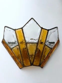 Italienische Wandleuchten aus gehämmertem Glas & Schmiedeeisen von Longobard, 1970er, 2er Set