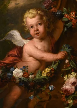 Jacob de Wit, Blumen mit Amoretten, 1720, Öl auf Leinwand, Gerahmt