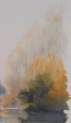 Jacques Noury, Reflections on the Edge of the Lake, Aquarell