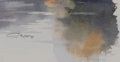 Jacques Noury, Reflections on the Edge of the Lake, Aquarell