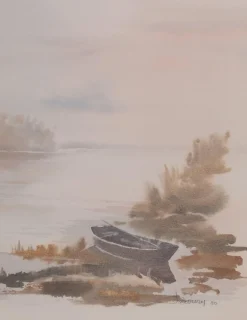 Jacques Noury, The Boat at the Edge of the Lake, Aquarell