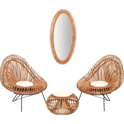 Janine Abraham & Dirk Jan Rol zugeschriebene Rattanstühle, Pouf und Spiegel, 1960er, 4er Set