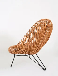 Janine Abraham & Dirk Jan Rol zugeschriebene Rattanstühle, Pouf und Spiegel, 1960er, 4er Set