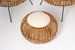 Janine Abraham & Dirk Jan Rol zugeschriebene Rattanstühle, Pouf und Spiegel, 1960er, 4er Set