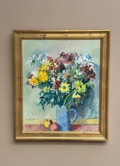 Jan Sonne, Blumenstillleben in Vase, 1980, Öl auf Leinwand, Gerahmt