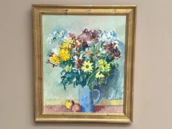 Jan Sonne, Blumenstillleben in Vase, 1980, Öl auf Leinwand, Gerahmt