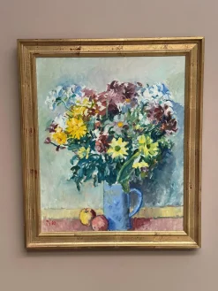 Jan Sonne, Blumenstillleben in Vase, 1980, Öl auf Leinwand, Gerahmt
