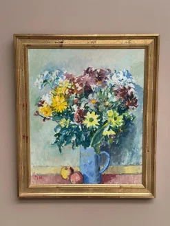 Jan Sonne, Blumenstillleben in Vase, 1980, Öl auf Leinwand, Gerahmt