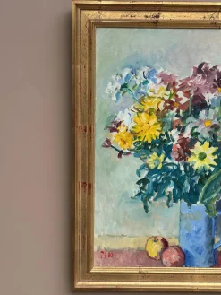 Jan Sonne, Blumenstillleben in Vase, 1980, Öl auf Leinwand, Gerahmt