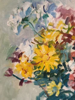 Jan Sonne, Blumenstillleben in Vase, 1980, Öl auf Leinwand, Gerahmt