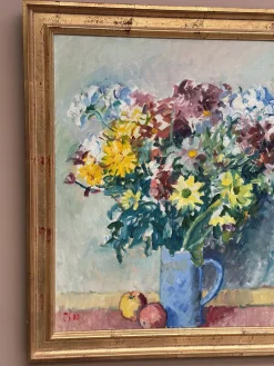 Jan Sonne, Blumenstillleben in Vase, 1980, Öl auf Leinwand, Gerahmt