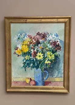 Jan Sonne, Blumenstillleben in Vase, 1980, Öl auf Leinwand, Gerahmt