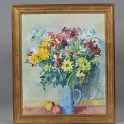 Jan Sonne, Blumenstillleben in Vase, 1980, Öl auf Leinwand, Gerahmt