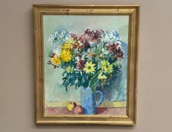 Jan Sonne, Blumenstillleben in Vase, 1980, Öl auf Leinwand, Gerahmt