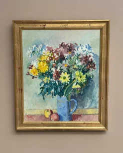 Jan Sonne, Blumenstillleben in Vase, 1980, Öl auf Leinwand, Gerahmt