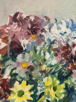 Jan Sonne, Blumenstillleben in Vase, 1980, Öl auf Leinwand, Gerahmt